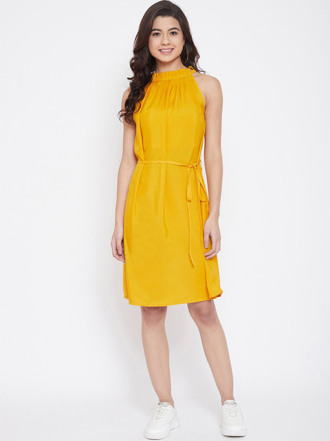 

CHROME & CORAL Women Yellow Solid A-Line Dress