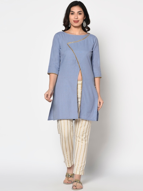 

FABNEST Women Blue Solid Straight Kurti