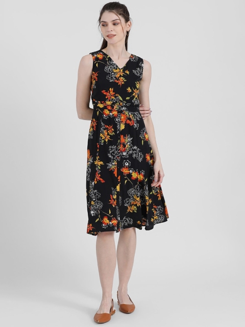 

Zink London Women Black Printed Fit and Flare Dress