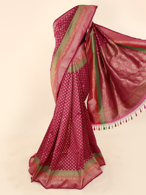 

Pothys Purple & Gold-Toned Pure Silk Woven Design Banarasi Saree