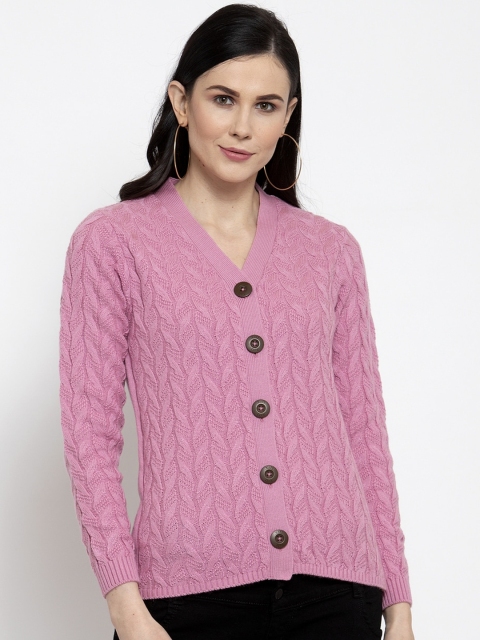 

Kalt Women Pink Self Design Cardigan Sweater