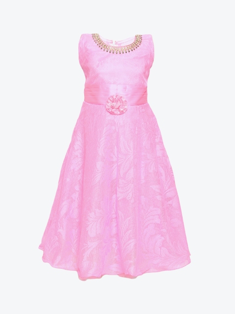 

Aarika Girls Pink Self Design Fit and Flare Dress