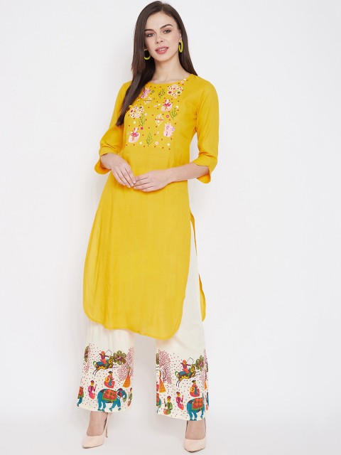 

Prakhya Women Yellow & Off-White Solid Kurta with Palazzos