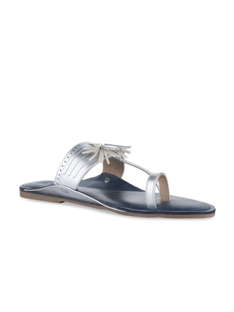 

SKO Men Silver-Toned & Blue Leather Comfort Sandals
