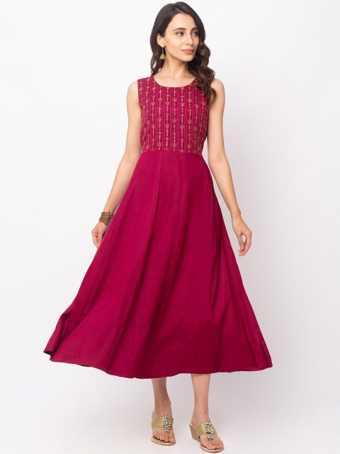 

Globus Women Red Embroidered Fit and Flare Dress