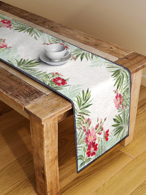 

KLOTTHE Set Of 3 Off-White & Green Woven Design Hand-Tufted Table Runners