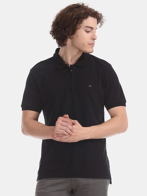 

AD By Arvind Men Black Solid Mandarin Collar T-shirt