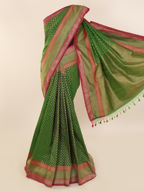 

Pothys Green & Gold-Toned Pure Silk Woven Design Banarasi Saree