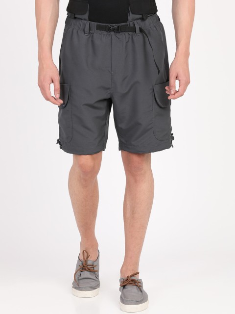 

Breakbounce Men Grey Solid Slim Fit Cargo Shorts