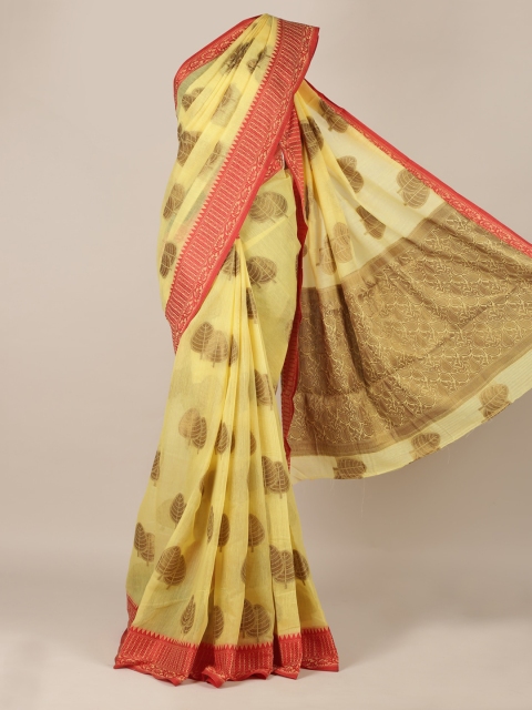 

Pothys Yellow & Red Jute Silk Woven Design Saree
