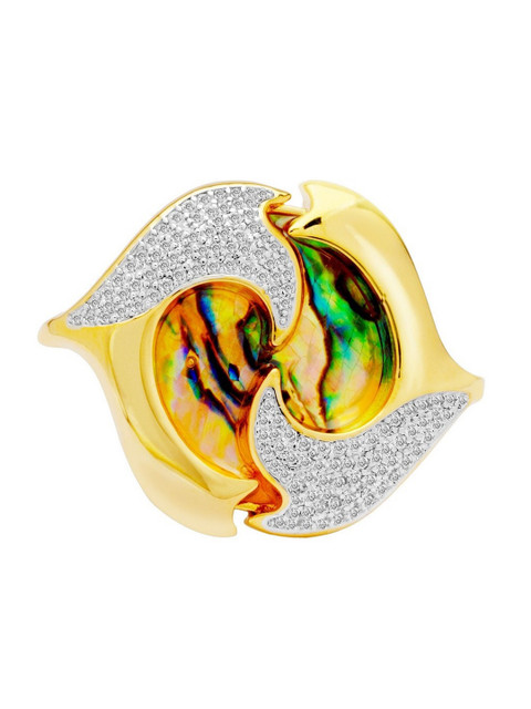 

shaze Rhodium-Plated Gold-Toned & White Stone-Studded Dazzle Relic Finger Ring