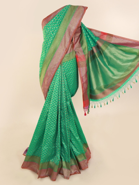 

Pothys Green Pure Silk Woven Design Banarasi Saree with Jhalar Pallu