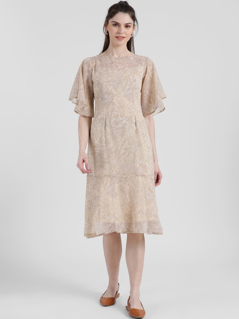 

Zink London Women Beige Printed Fit and Flare Dress