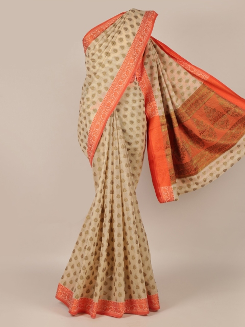 

Pothys Cream-Coloured Woven Design Chanderi Cotton Blend Saree