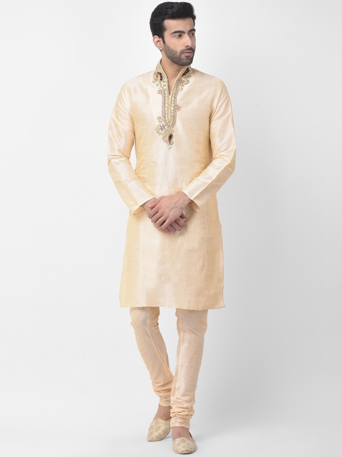 

SG LEMAN Men Beige Embroidered Kurta with Pyjamas