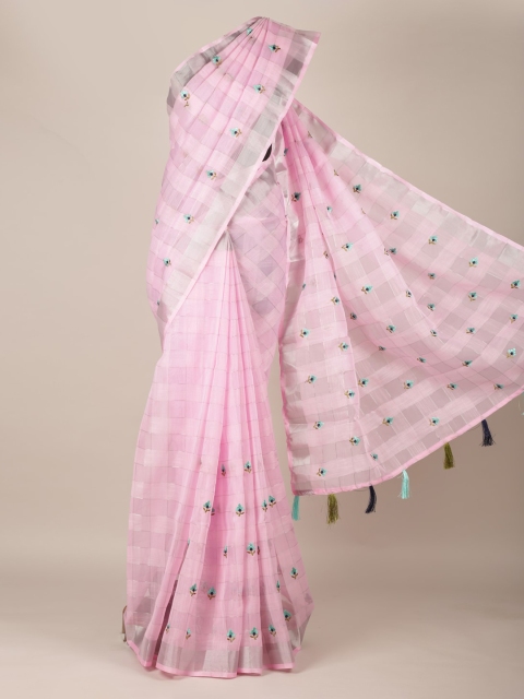 

Pothys Pink Checked Linen Blend Saree