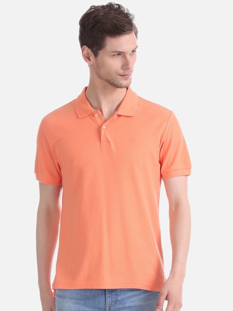 

AD By Arvind Men Orange Solid Polo Collar T-shirt