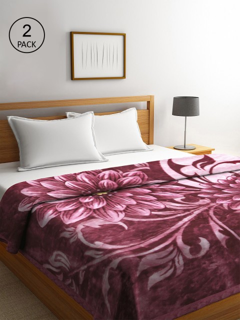 

KLOTTHE Set of 2 Maroon & Pink Floral-Printed Heavy Winter 800 GSM Double Bed Blankets