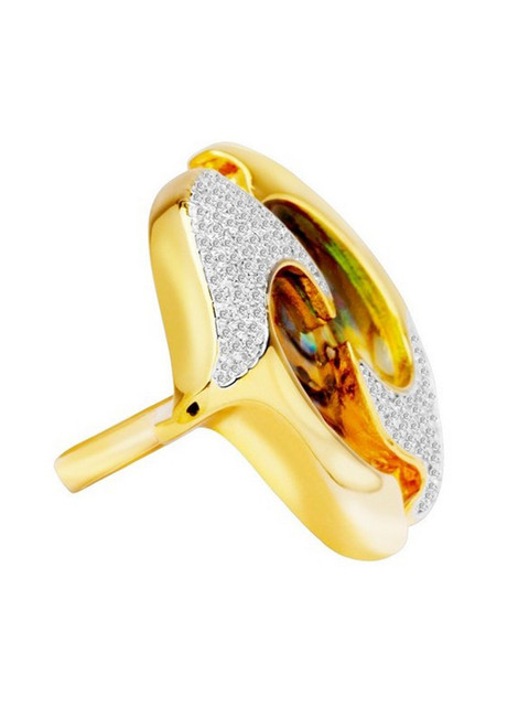 

shaze Rhodium-Plated Gold-Toned & White Stone Studded Dazzle Relic Finger Ring