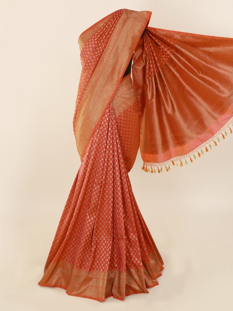 

Pothys Orange & Gold-Toned Pure Silk Woven Design Banarasi Saree