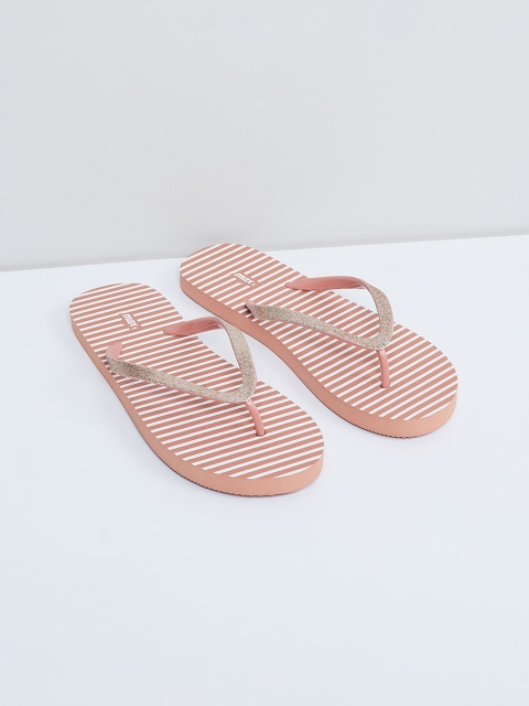 

max Women Pink & White Striped Thong Flip-Flops