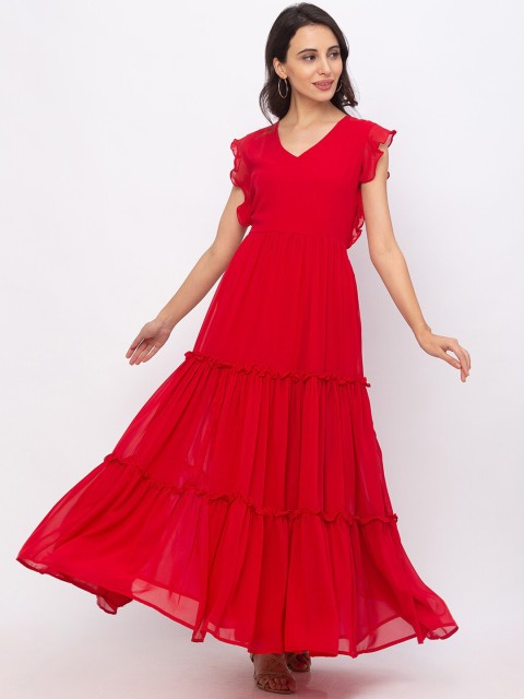 

Iti Women Red Solid Maxi Dress