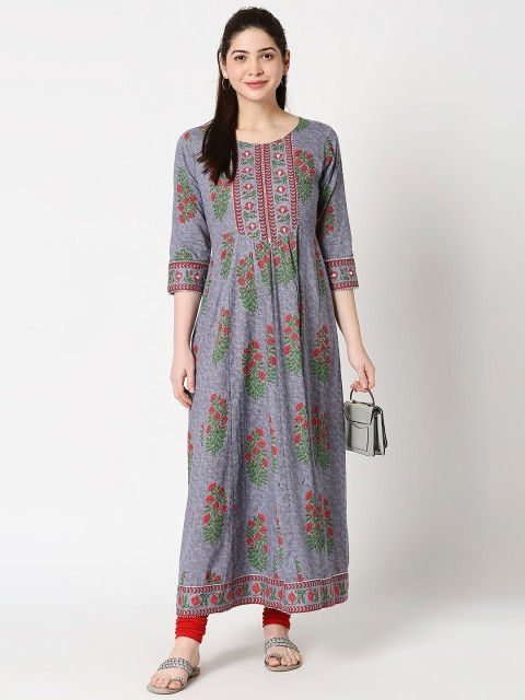 

ZRI Women Grey Floral Printed Anarkali Kurta