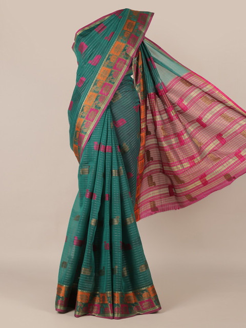 

Pothys Green Woven Design Cotton Blend Saree