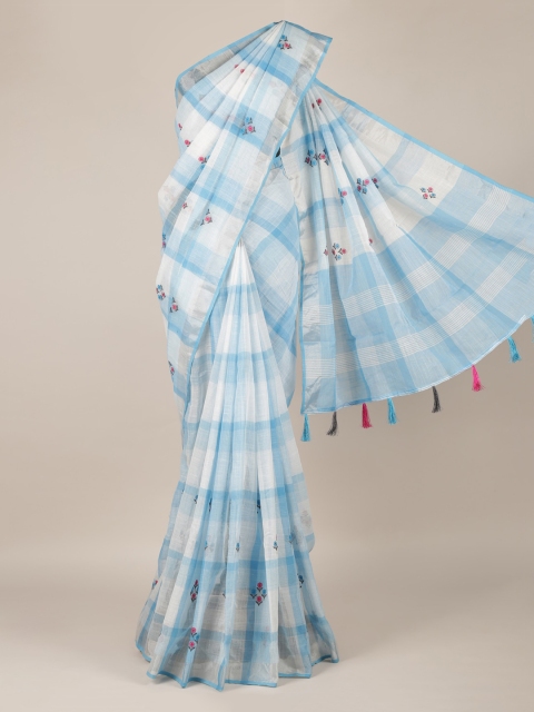 

Pothys Blue Checked Linen Blend Saree