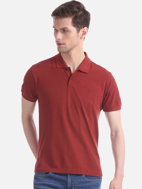 

AD By Arvind Men Maroon Printed Cotton Polo Collar T-shirt