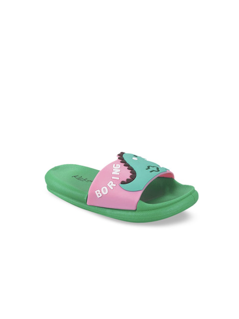 

FEETWELL SHOES Boys Green & Pink Printed Sliders