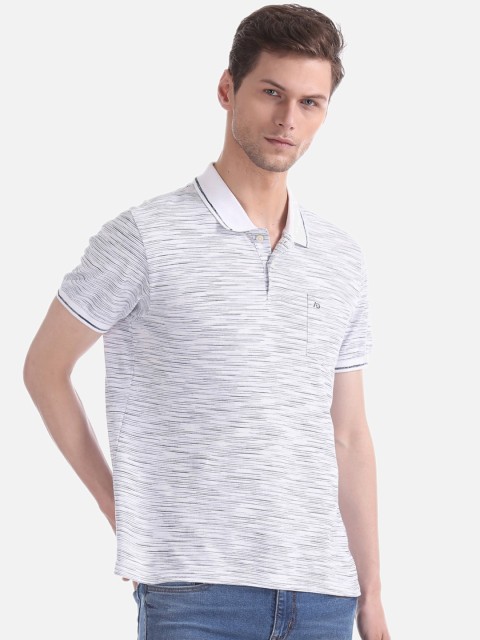 

AD By Arvind Men White Striped Polo Collar T-shirt