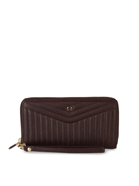 

Da Milano Women Maroon Quilted Leather Long Zip-Around Wallet