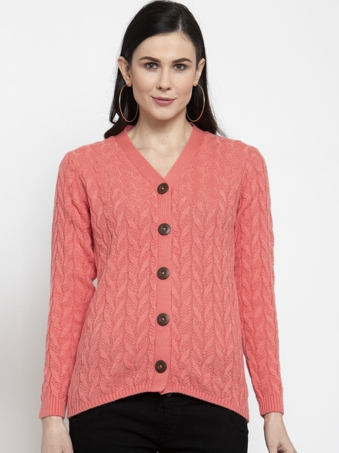 

Kalt Women Peach Coloured Self-Design Cardigan