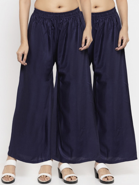 

NEUDIS Women Pack Of 2 Navy Blue Solid Wide-Leg Palazzos