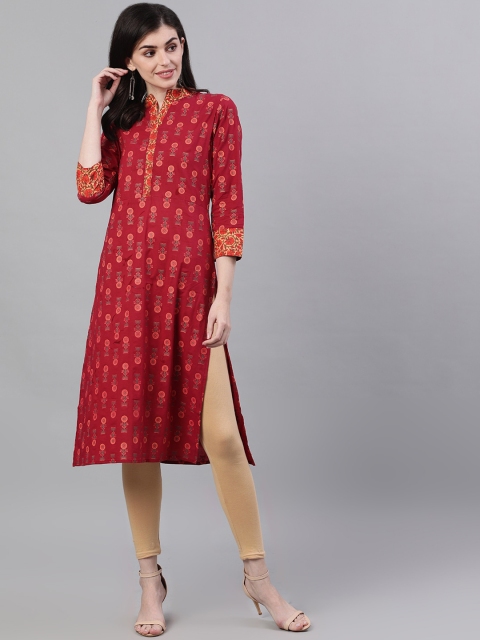 

Nayo Women Maroon Printed Straight Kurta