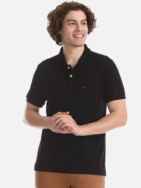 

AD By Arvind Men Black Solid Polo Collar T-shirt
