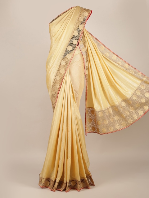 

Pothys Cream-Coloured Solid Art Silk Saree