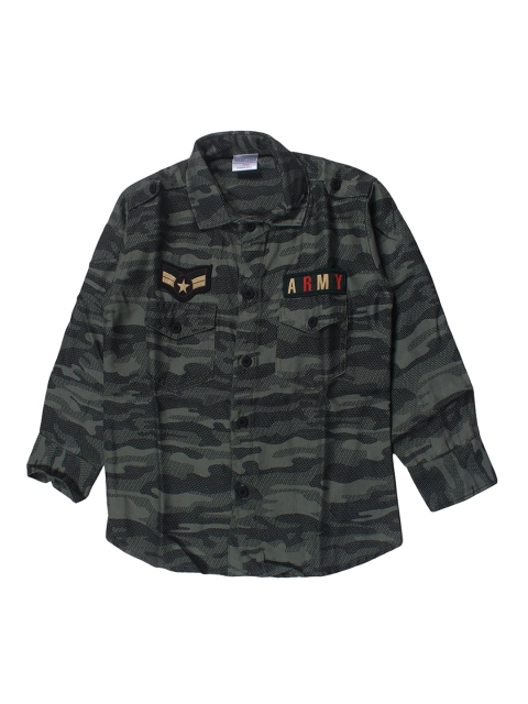 

Polka Tots Boys Green Regular Fit Camo Printed Casual Shirt
