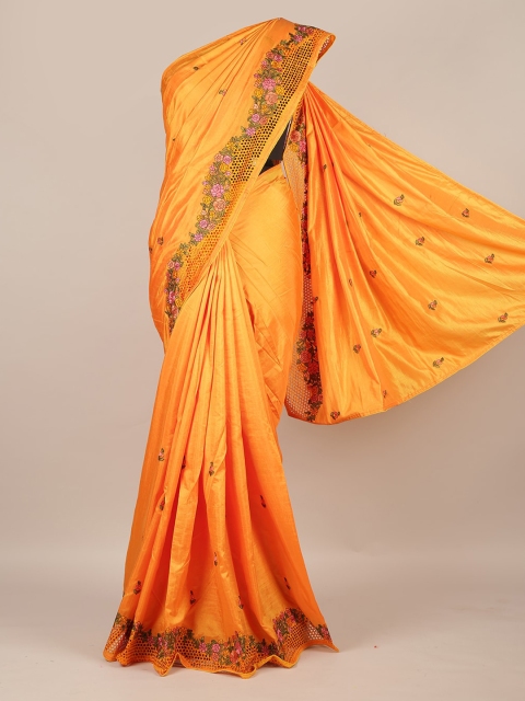 

Pothys Mustard Embroidered Art Silk Saree