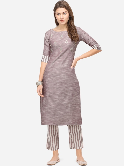

Mirchi Fashion Women Mauve & White Yoke Design Kurta with Trousers