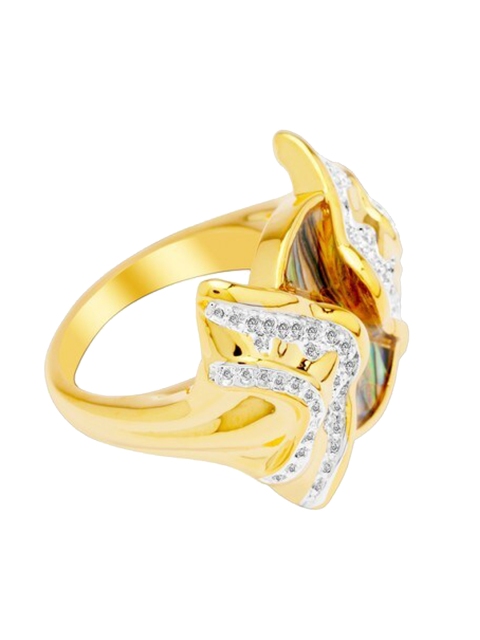 

shaze Rhodium-Plated Gold-Toned & White Stone Studded Winged Motif Finger Ring