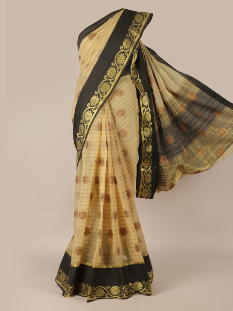 

Pothys Cream-Coloured & Black Cotton Blend Printed Saree