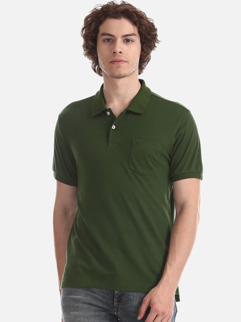 

AD By Arvind Men Olive Green Slim Fit Solid Polo Collar T-shirt