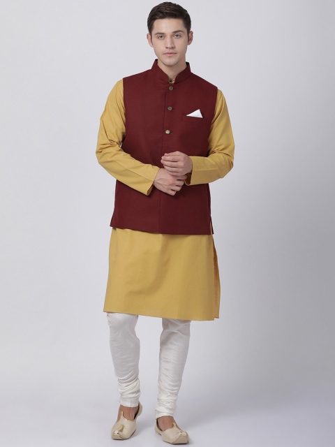 

TABARD Men Beige Solid Kurta with Churidar and Jacket
