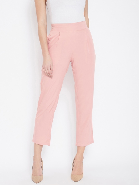 U&F Women Pink Tapered Fit Solid Regular Trousers