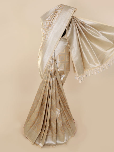 

Pothys Cream-Coloured Pure Silk Woven Design Banarasi Saree with Jhalar Pallu