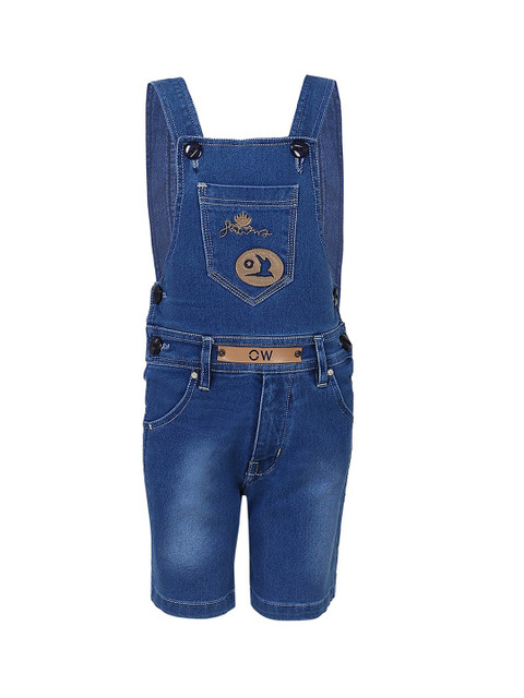 

FirstClap Kids Blue Solid Cotton Denim Dungarees