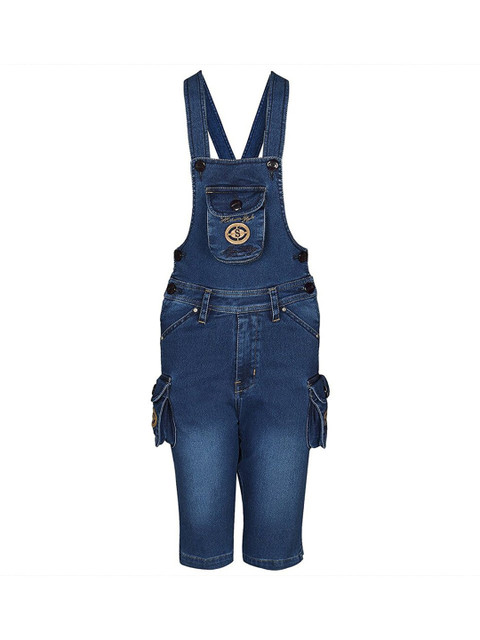 

FirstClap Kids Blue Solid Cotton Denim Dungarees