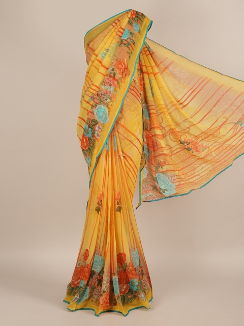 

Pothys Yellow Floral Printed Poly Chiffon Saree